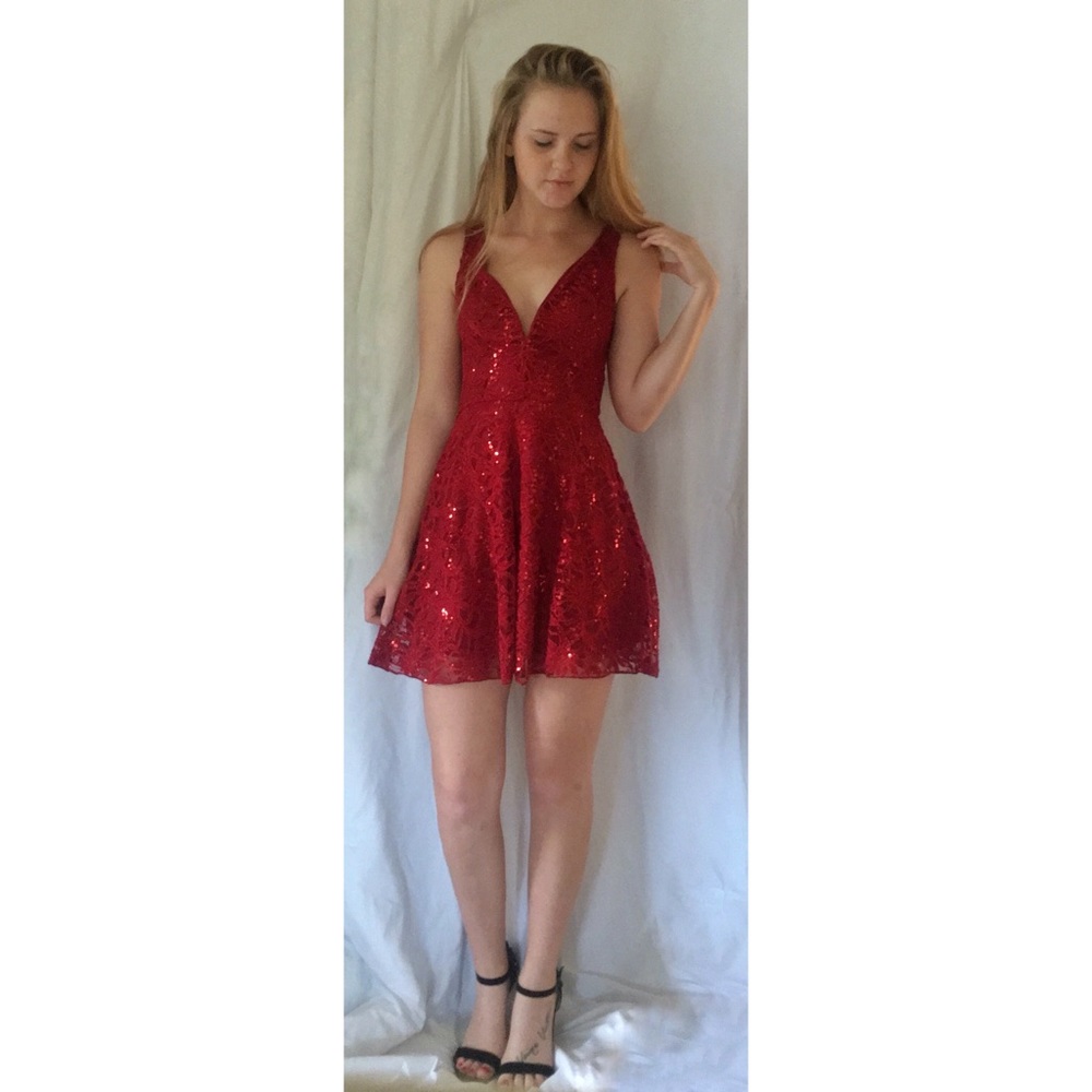 Red Sequined Party Dress
